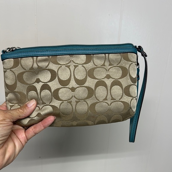 Coach Tan and Teal Clutch Wristlet - Picture 2 of 11